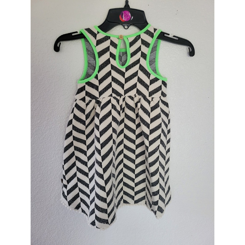Appaman Mini Baby Girls Black White Chevron Neon Green Pom Pom Dress 18-24M #1 - Picture 4 of 6